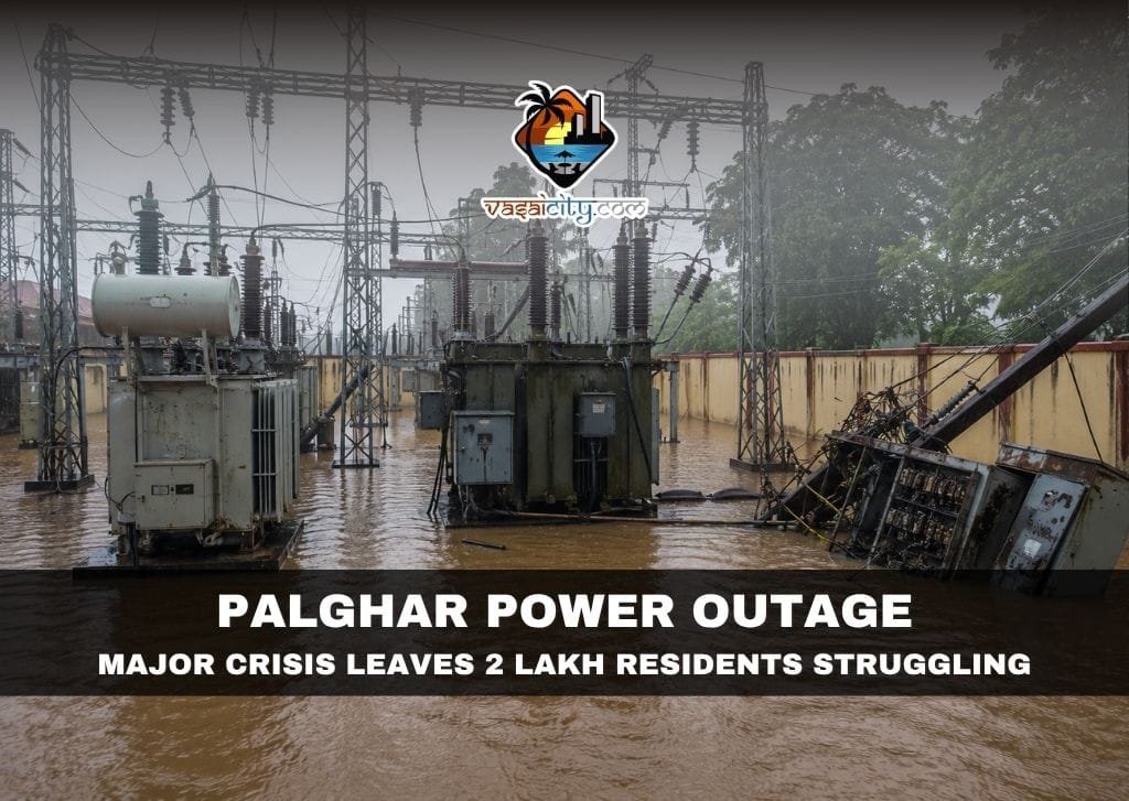 Palghar Power Outage AI-generated illustration of a flooded electrical substation during the Palghar power outage caused by heavy monsoon rains.