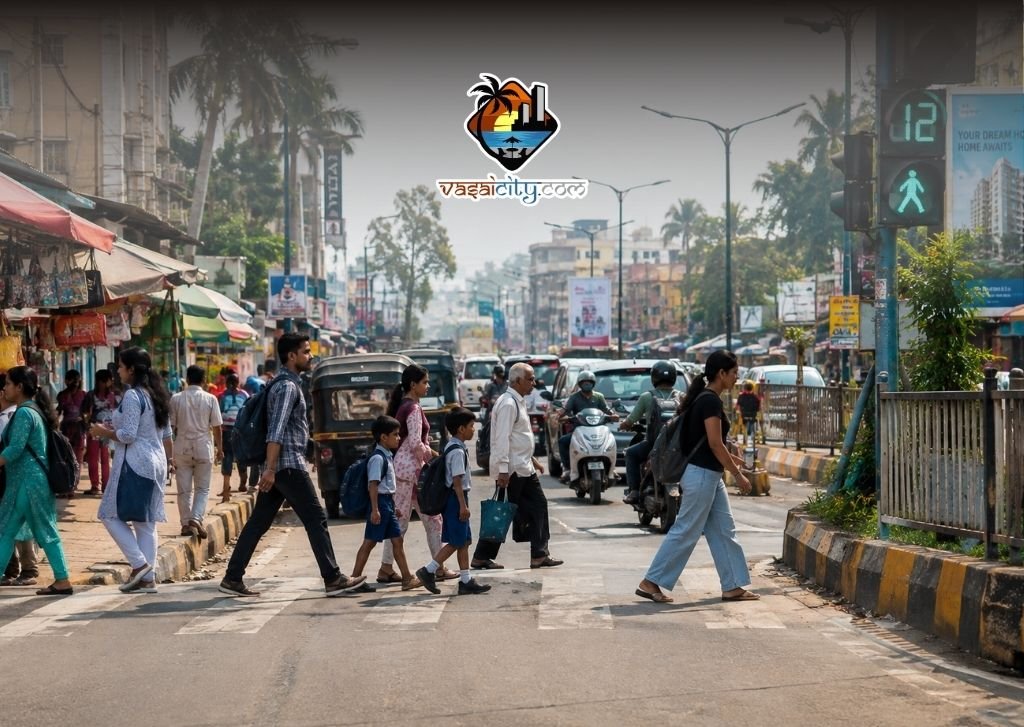 Pedestrian Safety in Vasai highlighting busy roads, obstructed footpaths and unsafe pedestrian crossings