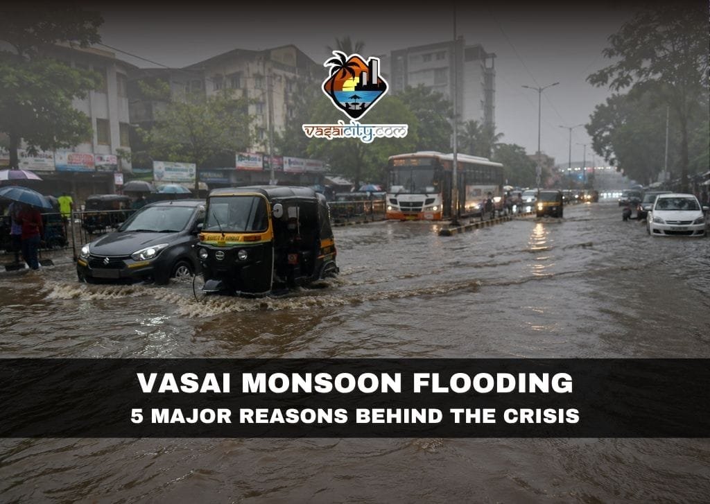 Vasai Monsoon Flooding causing waterlogged roads and traffic disruption after heavy rainfall