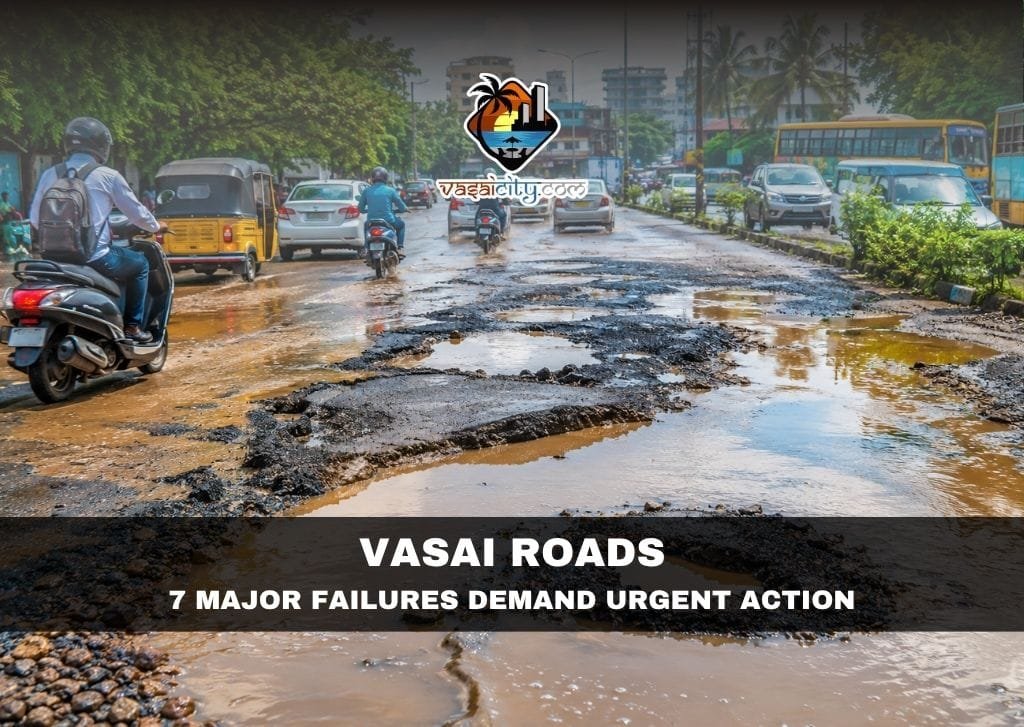 Vasai Roads Vasai Roads damaged by potholes and monsoon flooding.